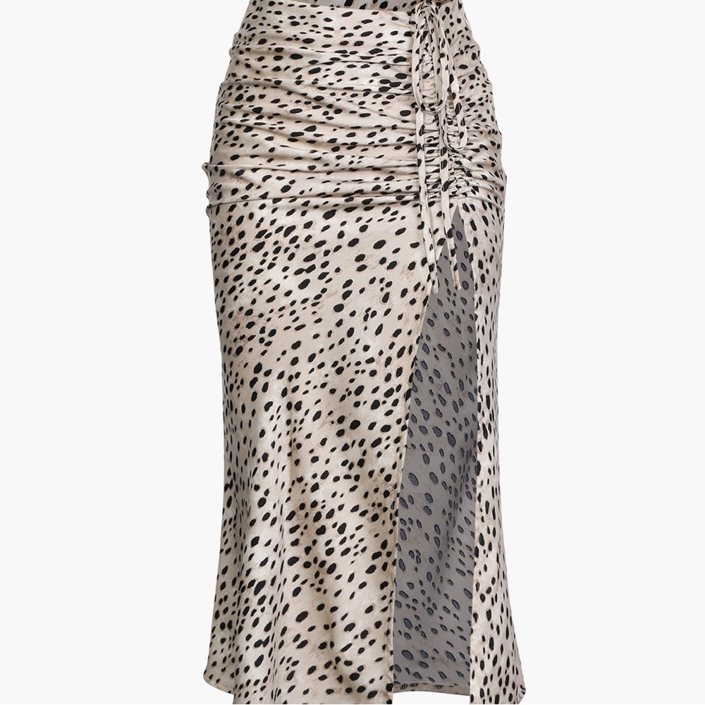 MICAS Leopard Print Slit Ruched Midi Skirt